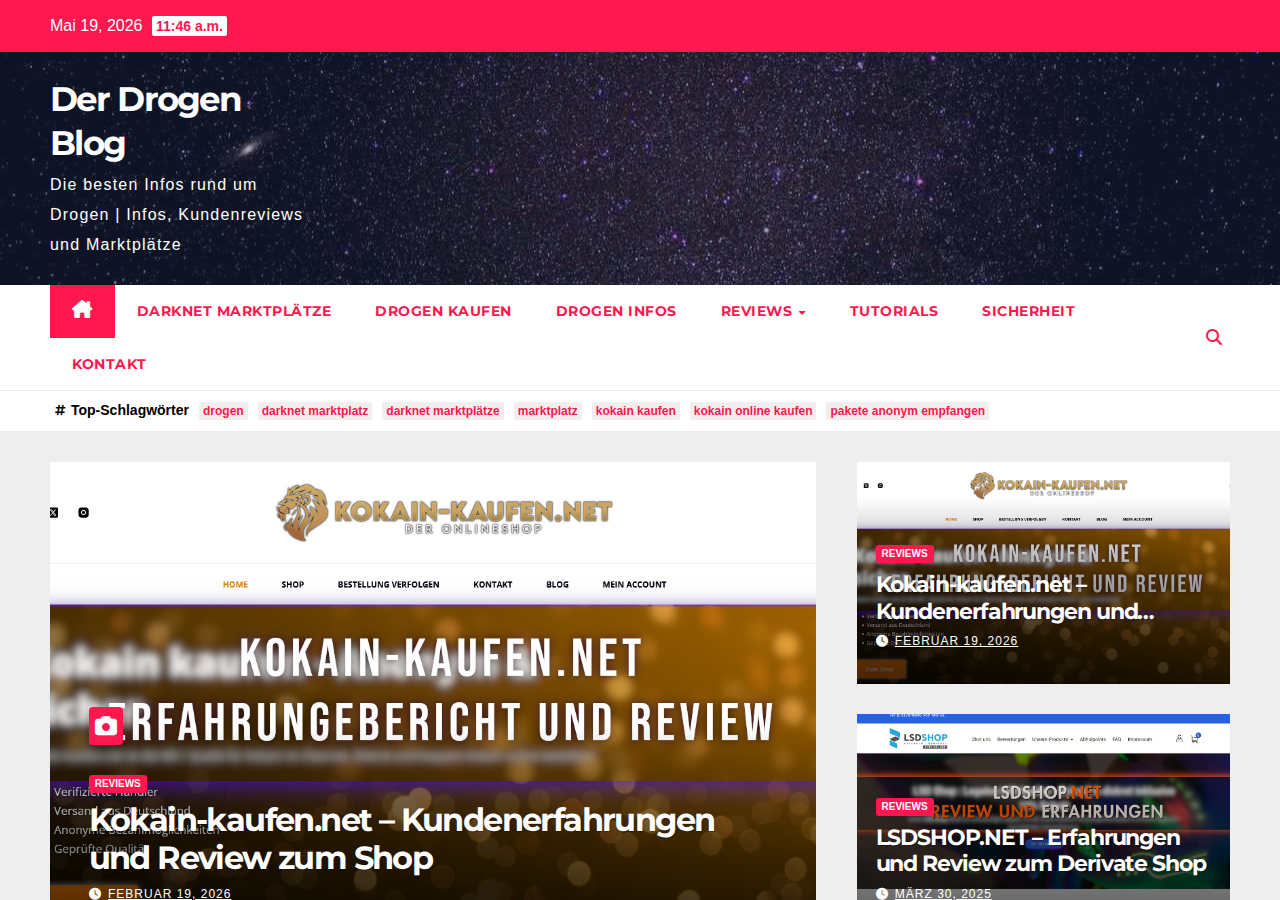 drogen-kaufen.net homepage showing "Der Drogen Blog" branding