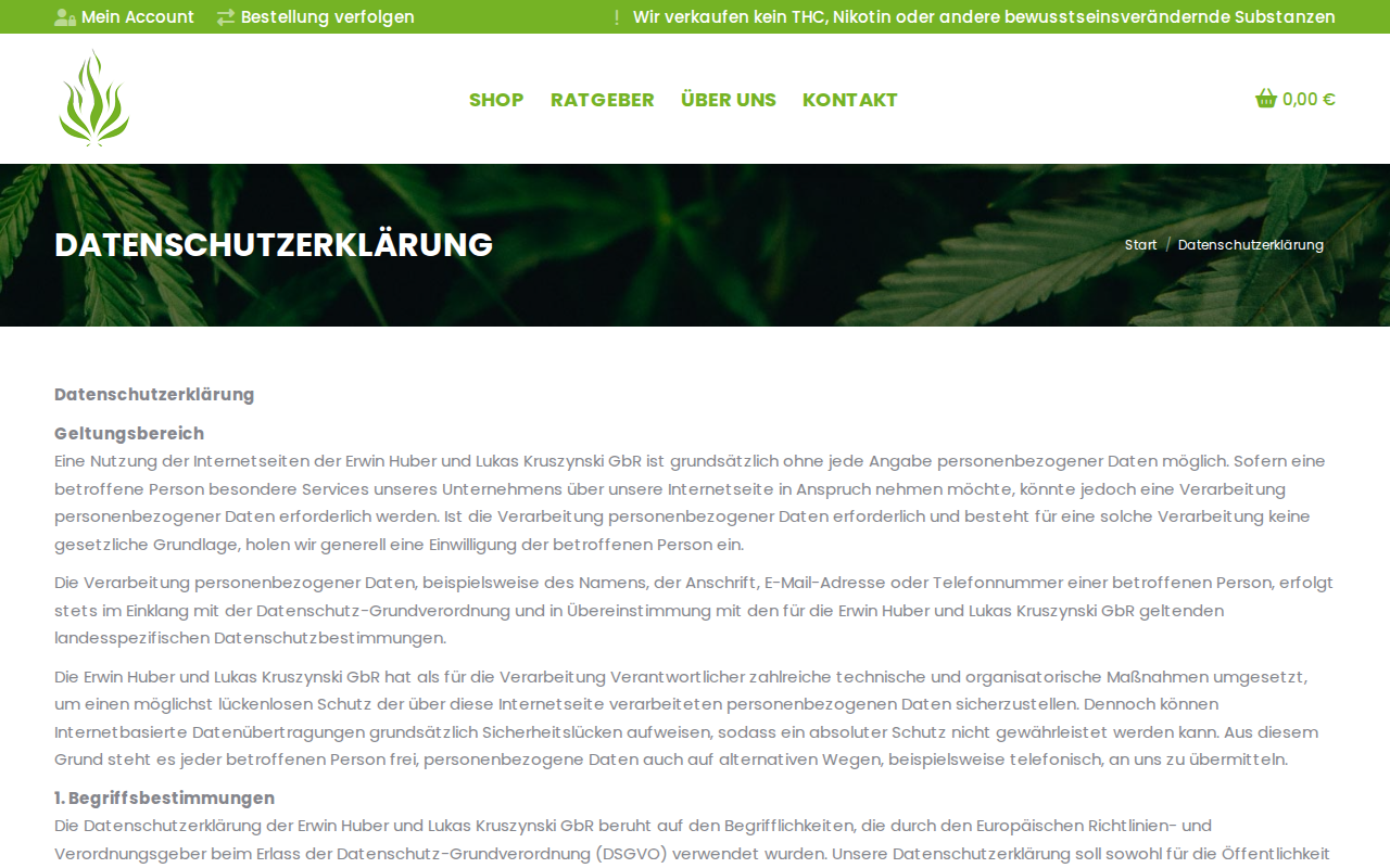 vapehigh.de Datenschutzerklärung mit „GbR"-Referenz